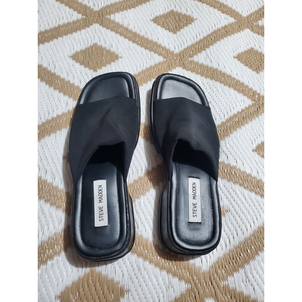 Vintage STEVE MADDEN Y2K 90's Chunky Platform Black  Sandals Slides SZ 9.5 - Picture 3 of 9